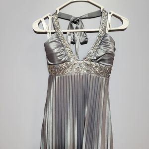 Shiny silver pleated halter dress with sequins